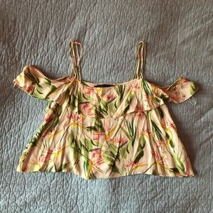 Zara Floral Over The Shoulder Crop Top